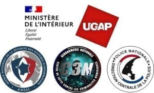 Logos UGAP, ministère de l'intérieur, gendarmerie, police et agence nationale de la sécurité des systèmes d'information